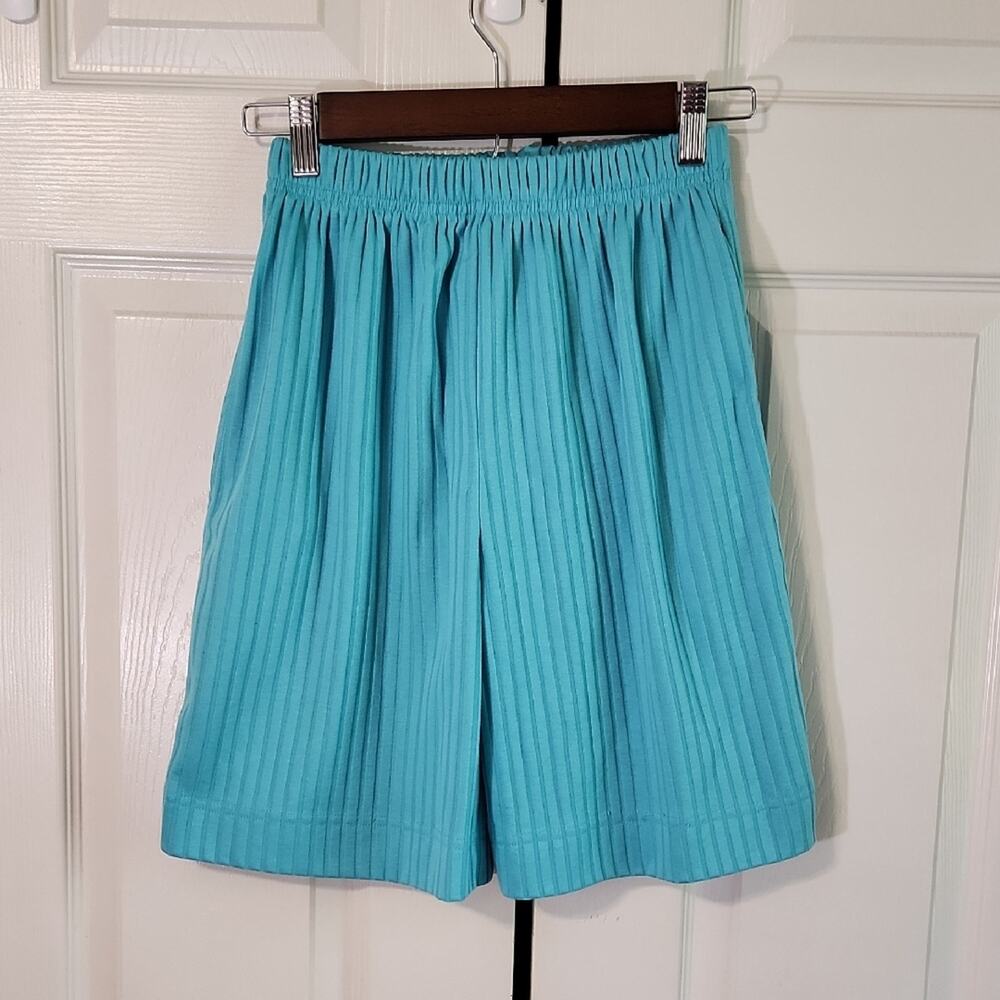 Vintage Sunbelt Sportswear Womens Turquoise‎ Ribbed Shorts Size SM Elastic Waist